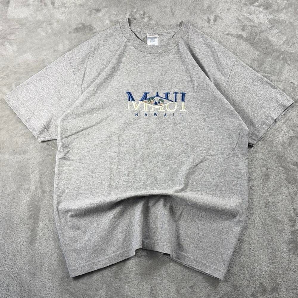Vintage Maui Hawaii T Shirt Large Gray Embroidered Logo Alstyle Souvenir Tee